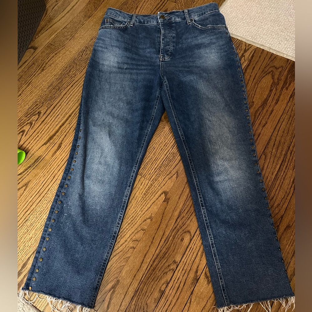 Boden Dark Blue Straight Leg Jeans with Stud Accents